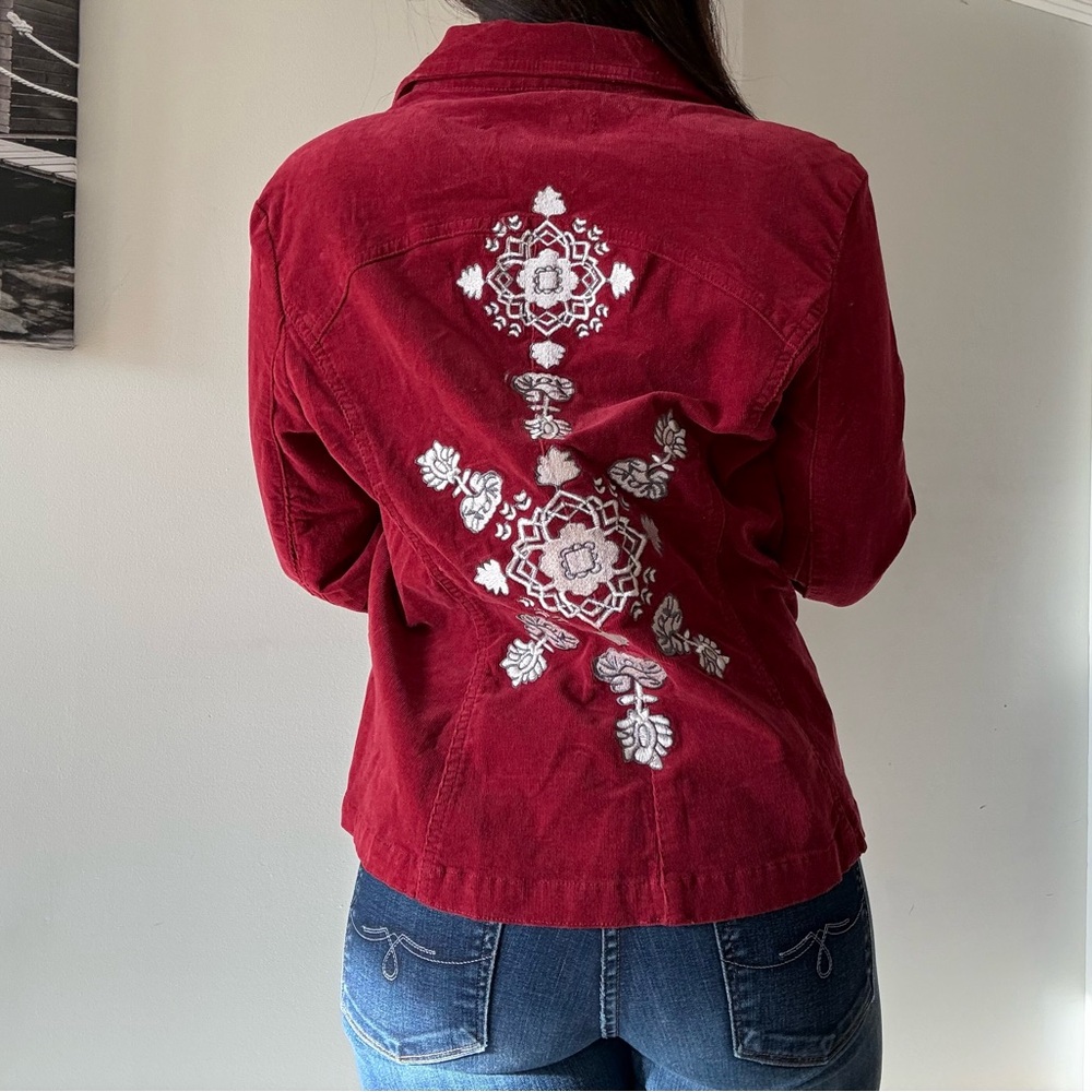 Y2K Red Velvet Embroidered Jacket Indie Fairy Grunge Cropped Blazer